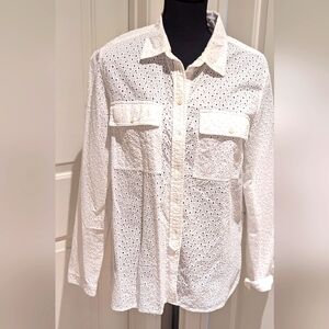 Banana Republic White Eyelet Dillon  Button down shirt.  Size L